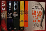 The Girl with the Dragon Tattoo; The Girl Who Played with Fire; The Girl Who Kicked the Hornet's Nest; The Girl in the Spider's Web; The Girl Who Takes an Eye for an Eye Millennium (novel series)